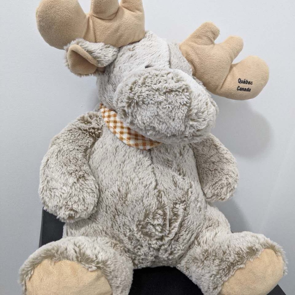 Cute Plush Moose with Gingham Scarf